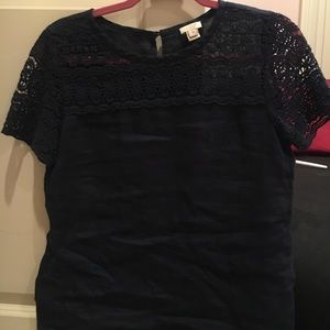 J.Crew NAVY LINEN EMBROIDERED BLOUSE SIZE 0